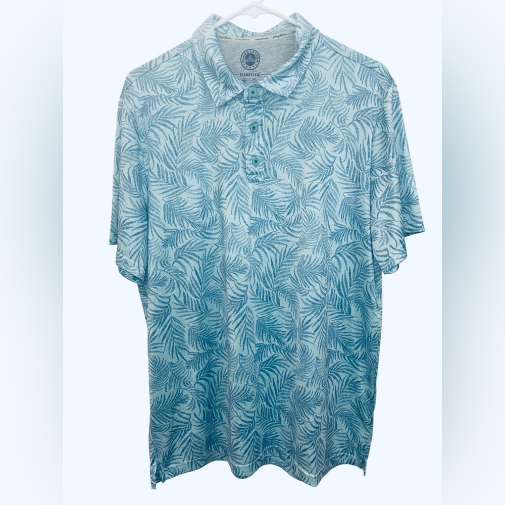 Blue Leaf Print Polo Shirt